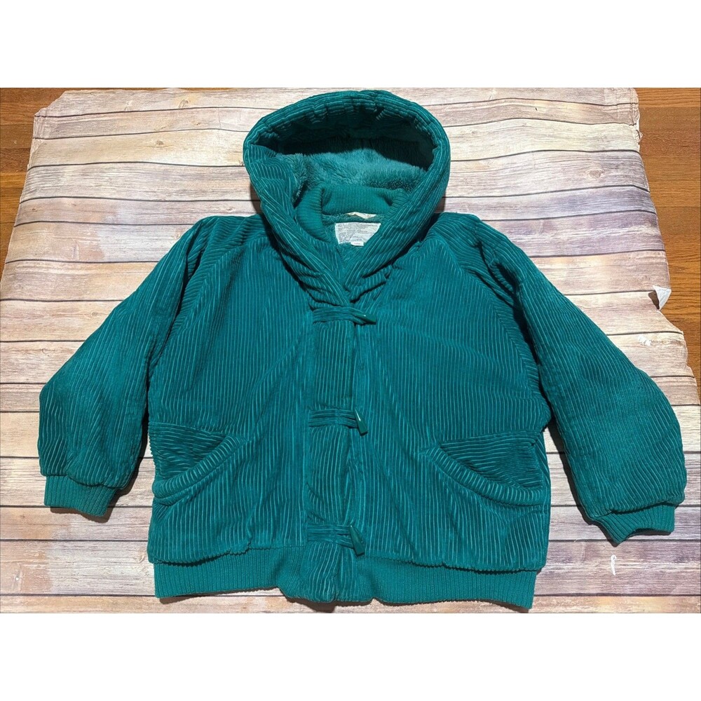 Vintage 70's XL Green Corduroy Hooded Jacket Hoodie Y2K loop button Heavy Y2K